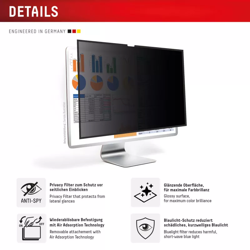Displex PRIVACY SAFE nuimamas dvipusis privatumo filtras, skirtas 27 inch Studio Display