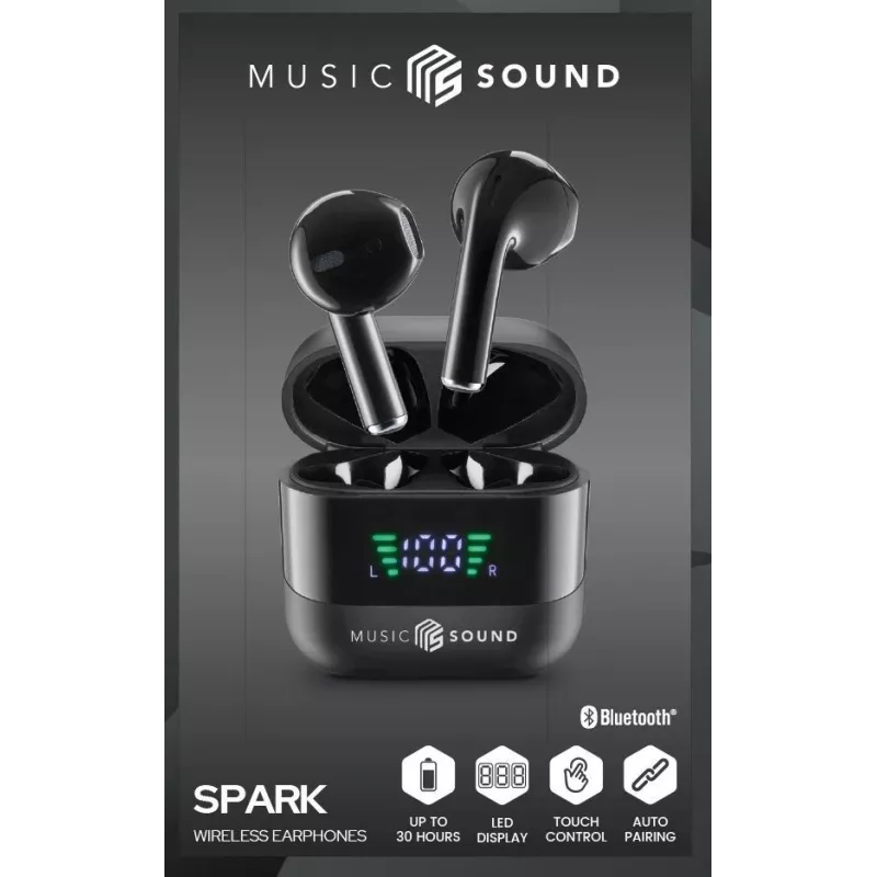 Music Sound SPARK TWS ausinės su LED ekranu