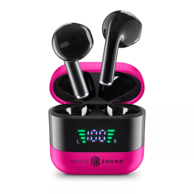 Music Sound SPARK ausinės su LED ekranu, True Wireless Stereo (TWS), skambučiams/muzikai, 66 g, ausinės, rožinės