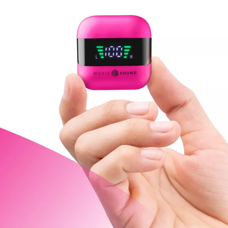 Music Sound SPARK ausinės su LED ekranu, True Wireless Stereo (TWS), skambučiams/muzikai, 66 g, ausinės, rožinės