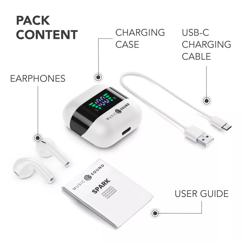 Music Sound SPARK Ausinės TWS su LED ekranu