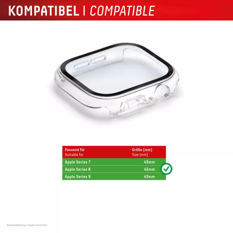 Ekrano apsauga PanzerGlass Displex 10H, skirta Apple Watch 9/8/7 45mm, visą korpusą dengiantis grūdintas stiklas, IP68, užsegamas, permatomas