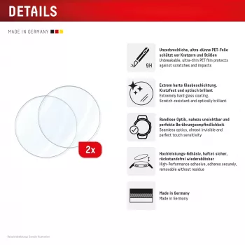 Displex 9H Glass Galaxy Watch 7/6 (44mm), 2 vnt., itin plonas, berėmis, neatspindintis, pagamintas Vokietijoje
