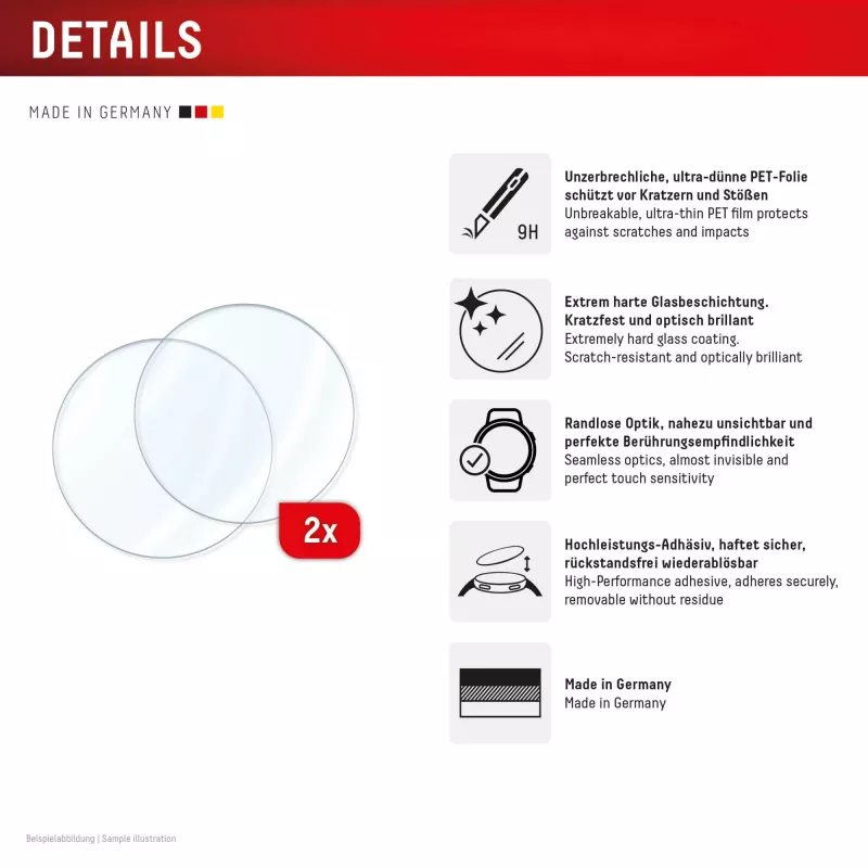 Displex 9H stiklas Galaxy Watch 6 Classic (47 mm), 2 vnt., itin plonas, berėmis, neatspindintis, pagaminta Vokietijoje