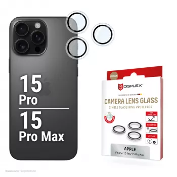Displex Premium fotoaparato objektyvo stiklas, iPhone 15 Pro/15 Pro Max, 10H, pavieniai žiedai, DLC, skaidrus, greitas montavimas