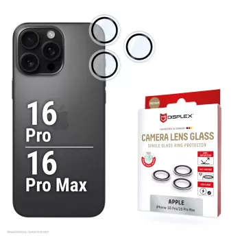 Displex Premium Camera Lens Glass, iPhone 16 Pro/16 Pro Max, 10H, pavieniai žiedai, DLC, skaidrus, greitas montavimas