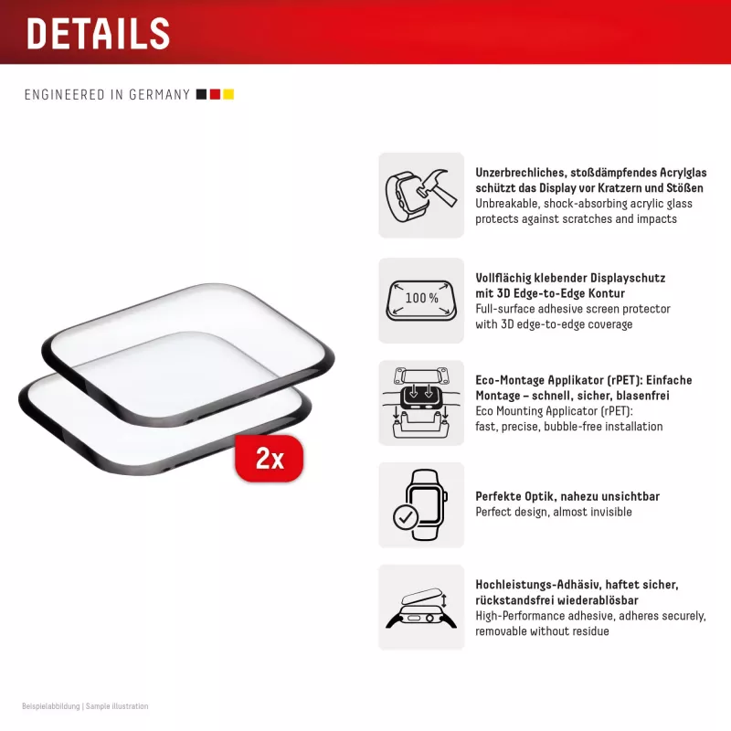 Ekrano apsauga Displex Unbreakable Full Cover Smart Glass Apple Watch 11/10 46mm Itin plona Kraštas iki krašto 2 vnt.