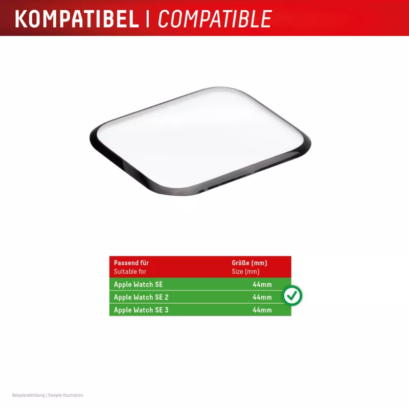 Displex nedūžtantis visą ekraną dengiantis apsauginis stiklas „Apple Watch SE3/SE2/SE“ (44 mm), 2 vnt. pakuotė, itin plonas, nuo krašto iki krašto, ekologiškas laikiklis