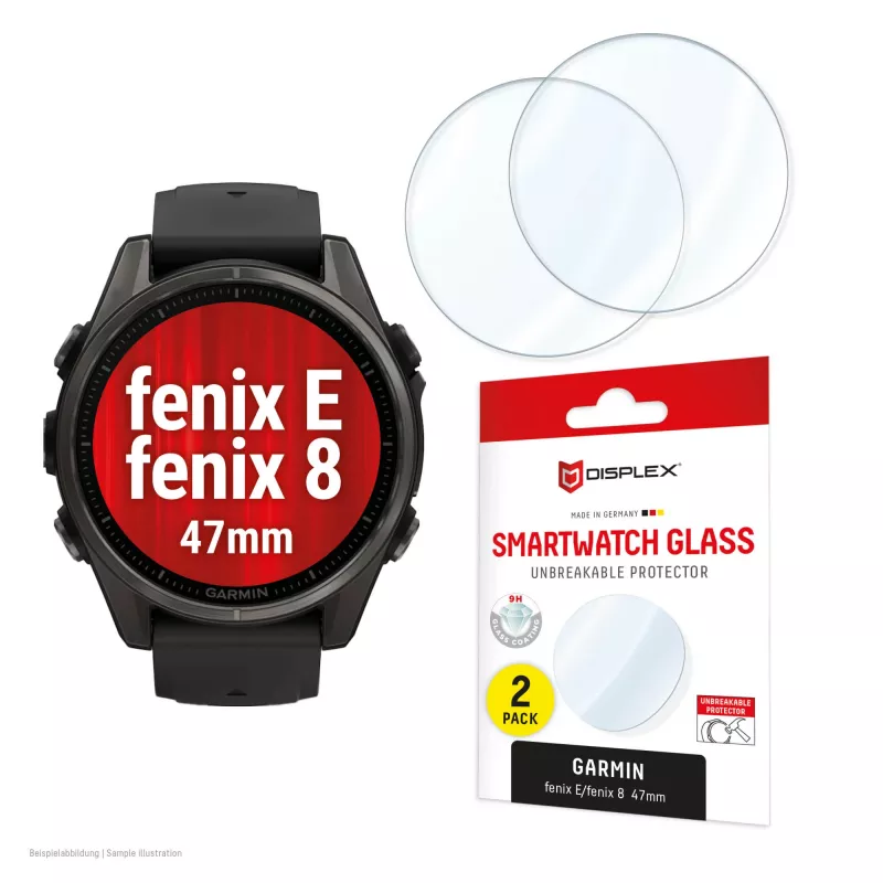 Ekrano apsauginis stiklas Compulocks Displex 9H, skirtas Garmin fenix 8 / fenix E (47 mm) – 2 vnt., itin plonas, berėmis, neatspindintis dėmių