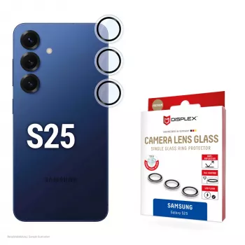 Displex Premium kameros lęšio stiklas, Samsung Galaxy S25, 10H, pavieniai žiedai, DLC, permatomas, Quick Mount