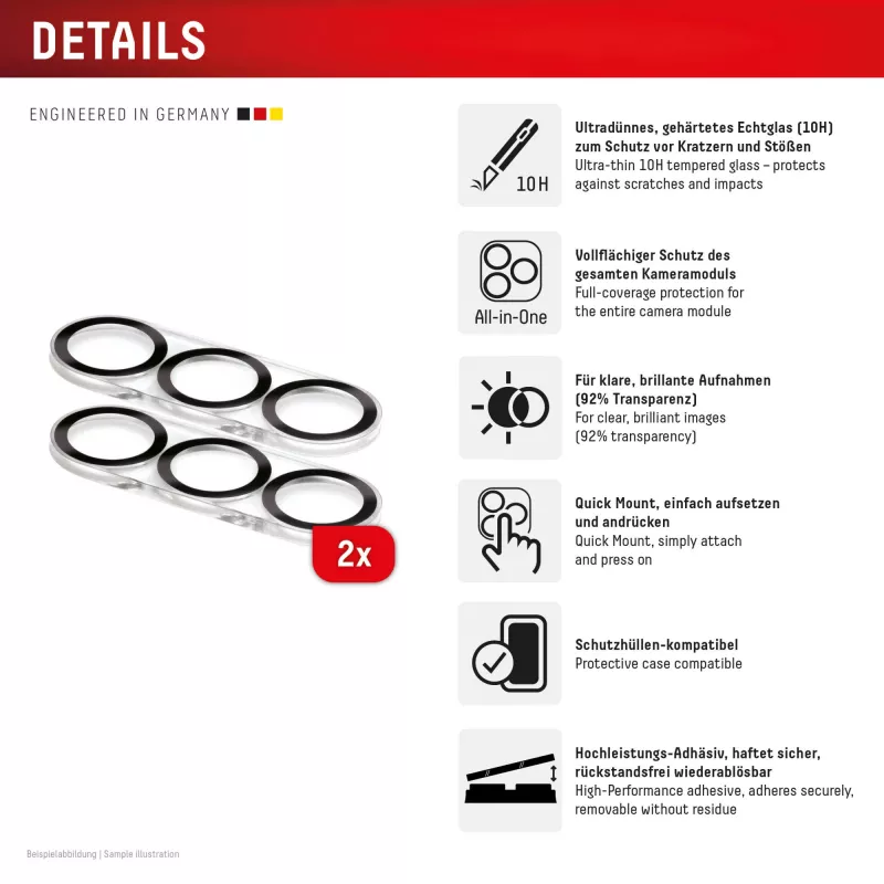 Displex Full Cover Camera Lens Glass Samsung Galaxy S25, 10H, Viso fotoaparato apsauga, Greitas montavimas, 2 vnt.