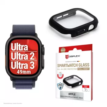 Ekrano apsauga PanzerGlass Displex 10H, skirta Apple Watch Ultra 3/Ultra 2/Ultra (49 mm), visą korpusą dengianti, IP68, užsegama, juoda matinė