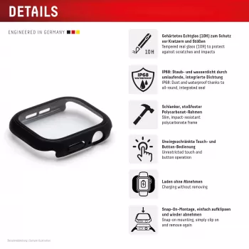 Ekrano apsauga PanzerGlass Displex 10H, skirta Apple Watch Ultra 3/Ultra 2/Ultra (49 mm), visą korpusą dengianti, IP68, užsegama, juoda matinė