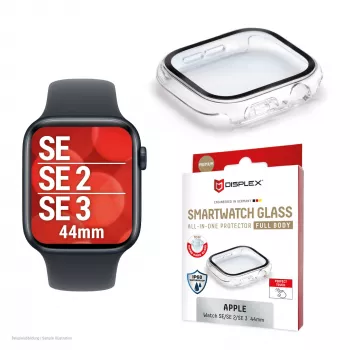 PanzerGlass Displex 10H grūdinto stiklo pilno korpuso dėklas Apple Watch SE/SE2/SE3 44mm, IP68, užsegamas, permatomas