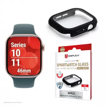 Displex 10H grūdintas stiklas Apple Watch 11/10 (46mm), viso korpuso apsauga, IP68, užsegamas, juodas matinis