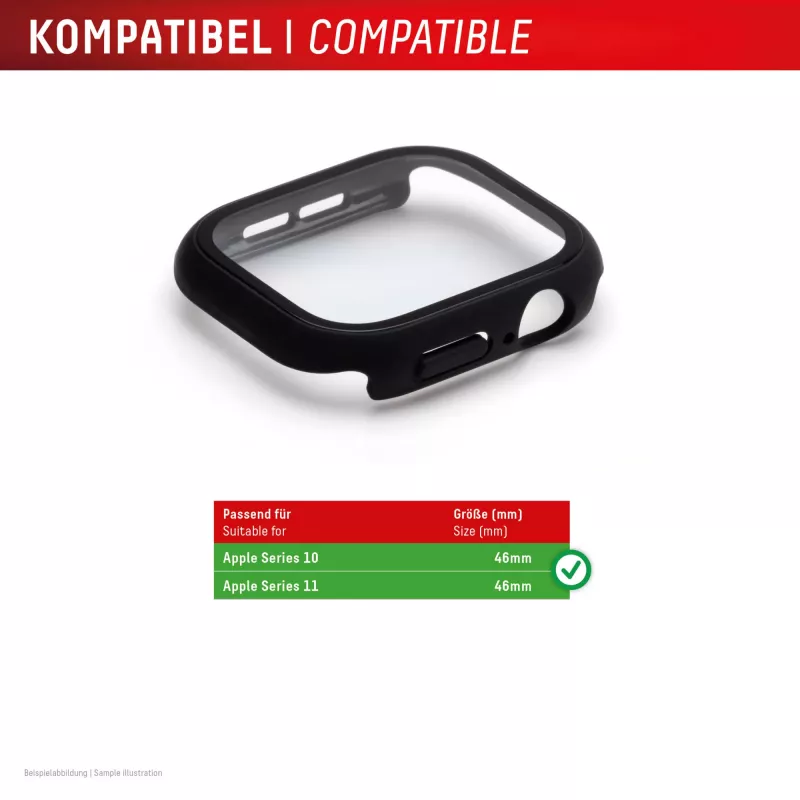 Displex 10H grūdintas stiklas Apple Watch 11/10 (46mm), viso korpuso apsauga, IP68, užsegamas, juodas matinis