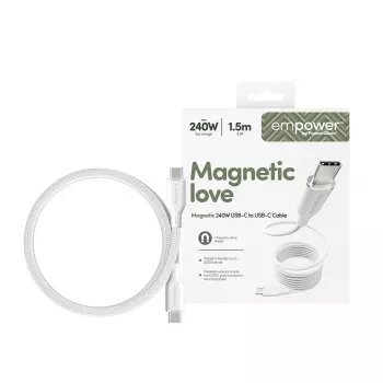 PanzerGlass empower™ by ® Magnetic 240W USB-C į USB-C kabelis | USB 2.0 | 1,5 m | Sidabrinė balta