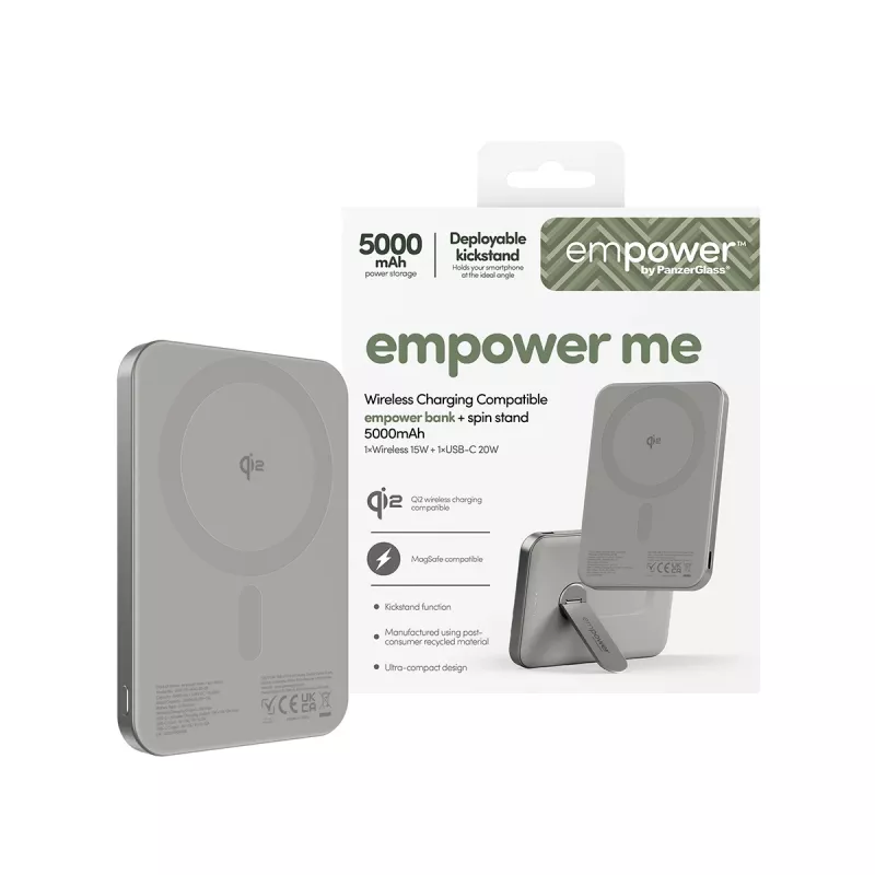 Išorinė baterija PanzerGlass empower by empower Bank su sukamuoju stovu 5000 mAh titano