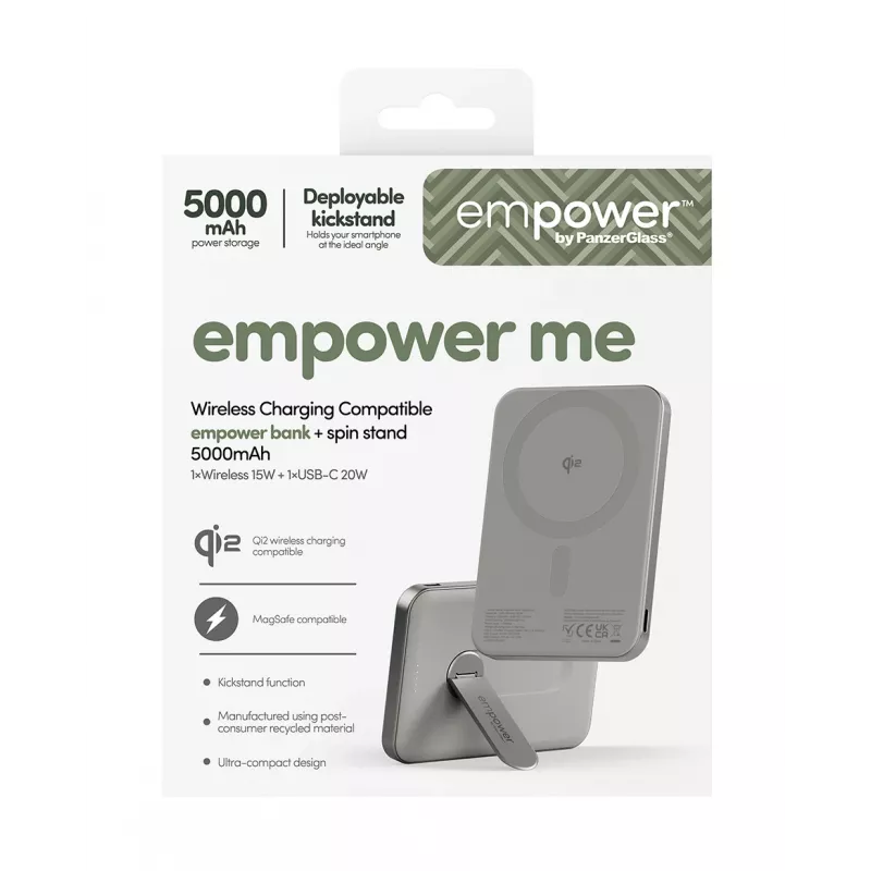 Išorinė baterija PanzerGlass empower by empower Bank su sukamuoju stovu 5000 mAh titano