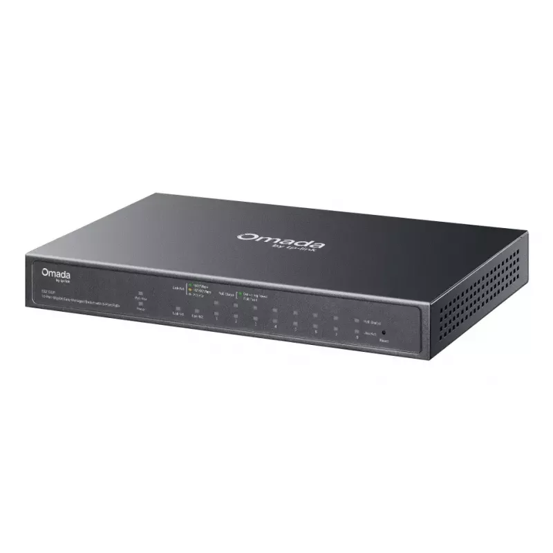 TP-Link Omada ES210GP tinklo komutatorius Valdomas L2 Gigabit Ethernet (10/100/1000) Power over Ethernet (PoE) DIN bėgelis Juoda