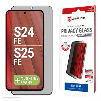 Displex Privatumo Ekrano Apsauga (10H) Samsung Galaxy S25 FE/S24 FE, EASY-ON® Ekologiškas Montavimo Rėmelis, Privatumo Filtras