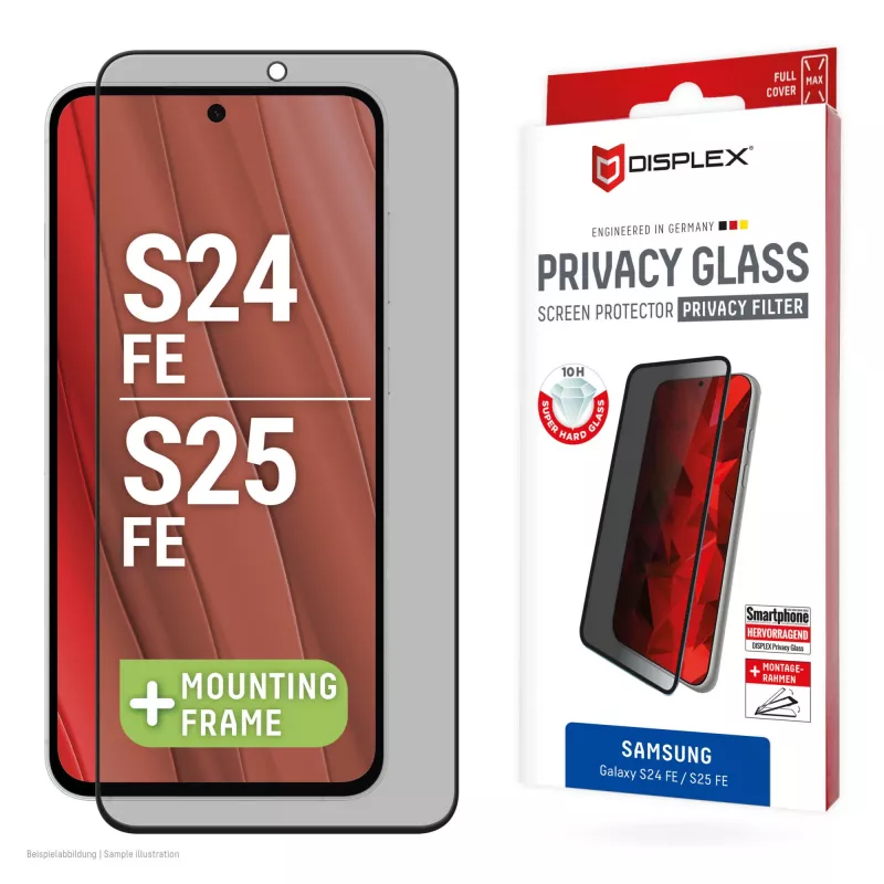 Displex Privatumo Ekrano Apsauga (10H) Samsung Galaxy S25 FE/S24 FE, EASY-ON® Ekologiškas Montavimo Rėmelis, Privatumo Filtras