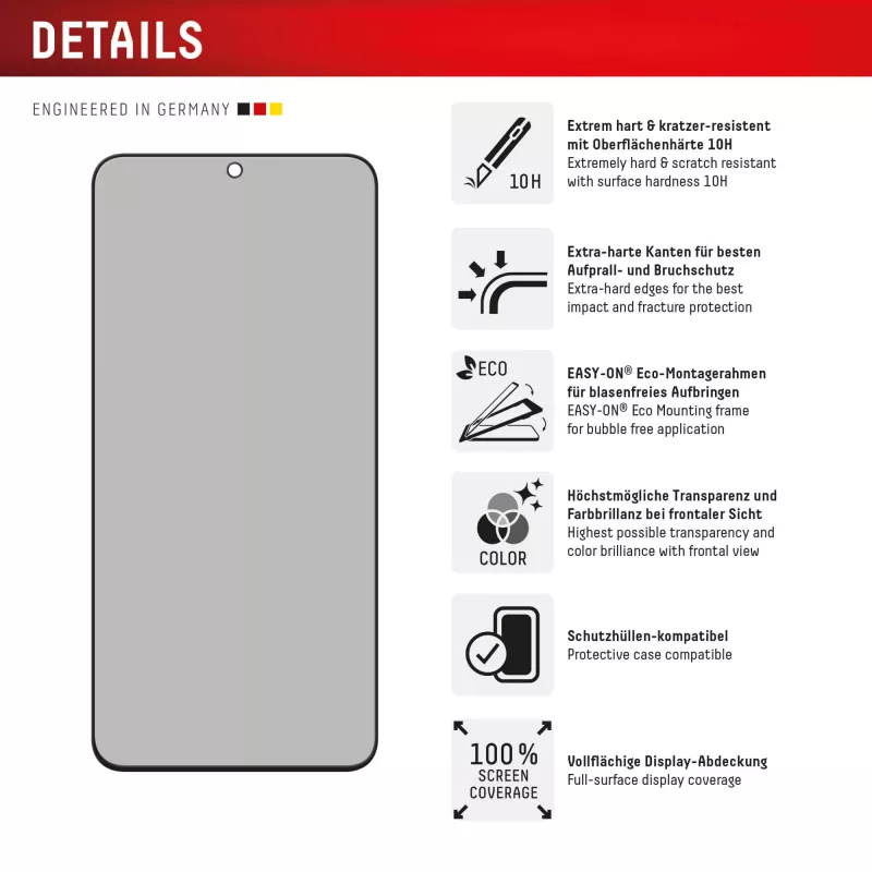 Displex Privatumo Ekrano Apsauga (10H) Samsung Galaxy S25 FE/S24 FE, EASY-ON® Ekologiškas Montavimo Rėmelis, Privatumo Filtras