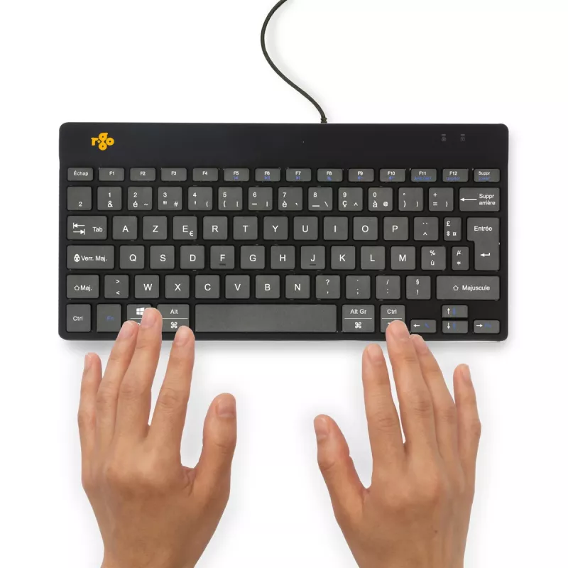 Ergonominė klaviatūra R-Go Tools R-Go Compact Break, kompaktiška klaviatūra su pertraukų programine įranga, AZERTY (FR), laidinė, juoda