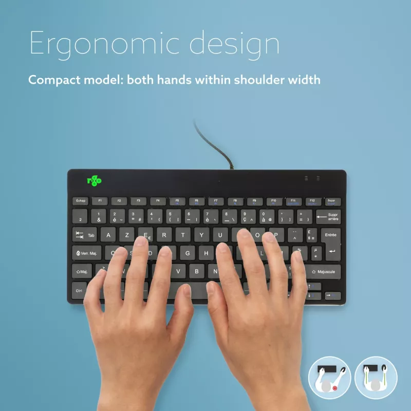 Ergonominė klaviatūra R-Go Tools R-Go Compact Break, kompaktiška klaviatūra su pertraukų programine įranga, AZERTY (FR), laidinė, juoda