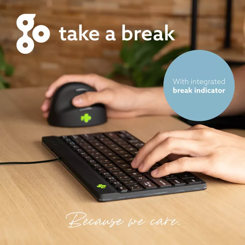 Ergonominė klaviatūra R-Go Tools R-Go Compact Break, kompaktiška klaviatūra su pertraukų programine įranga, AZERTY (FR), laidinė, juoda