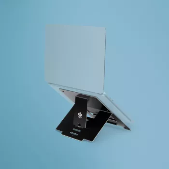 “R-Go Tools” nešiojamojo kompiuterio stovas “R-Go Riser Flexible”, reguliuojamas sulankstomas nešiojamojo kompiuterio pakėlimo stovas, ergonomiškas, “Hylite” aliuminis, juodas