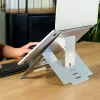 R-Go Tools Laptop stovas R-Go Riser Flexible, reguliuojamas sulankstomas nešiojamojo kompiuterio stovas, ergonomiškas, Hylite aliuminis, sidabrinis