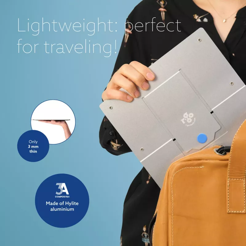 R-Go Tools Laptop stovas R-Go Riser Flexible, reguliuojamas sulankstomas nešiojamojo kompiuterio stovas, ergonomiškas, Hylite aliuminis, sidabrinis