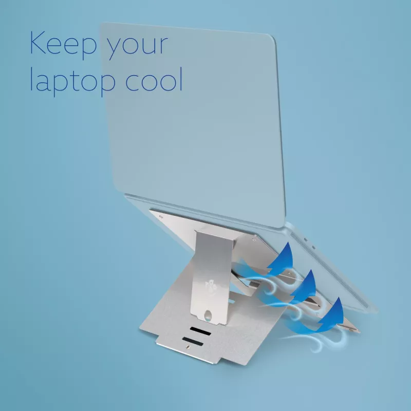 R-Go Tools Laptop stovas R-Go Riser Flexible, reguliuojamas sulankstomas nešiojamojo kompiuterio stovas, ergonomiškas, Hylite aliuminis, sidabrinis