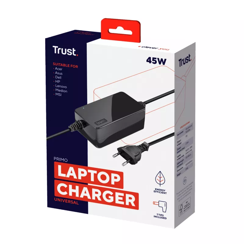 Trust Primo maitinimo adapteris / inverteris Vidinis 45 W Juoda