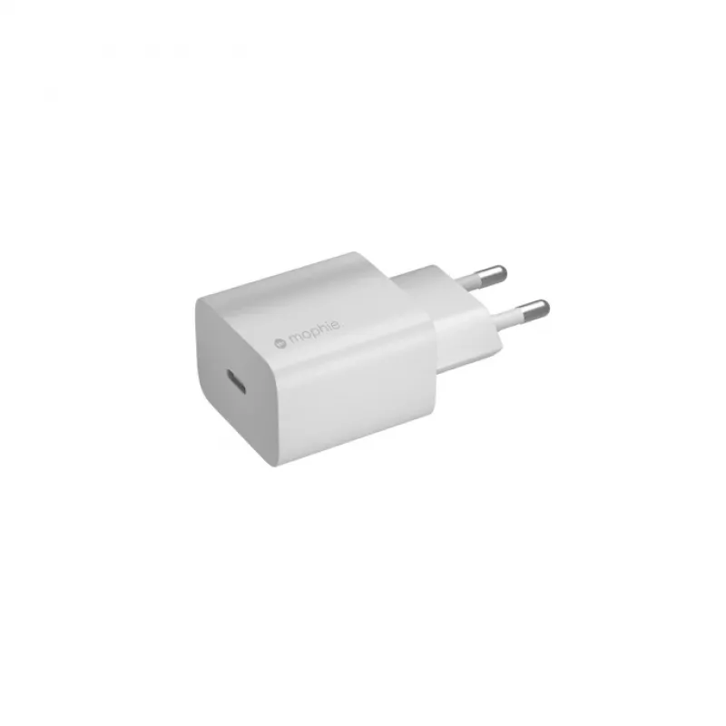 mophie sieninis adapteris-USB-C-20W-baltas-EU, vidaus, kintamoji srovė, belaidis įkrovimas, balta
