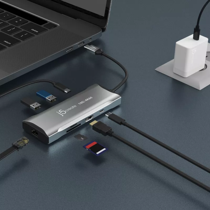j5create JCD393 4K60 Elite USB-C® 10 Gbps Mini dokas, Space Pilka