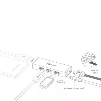 USB Hub j5create JUH340 4 prievadų USB 3.0 juodas aliuminis