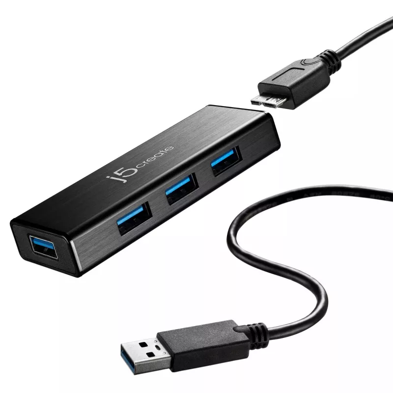 USB Hub j5create JUH340 4 prievadų USB 3.0 juodas aliuminis
