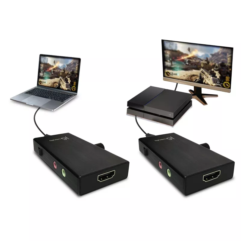 j5create JVA02 tiesioginio fiksavimo adapteris HDMI™ į USB-C™ su maitinimo tiekimu, juodas