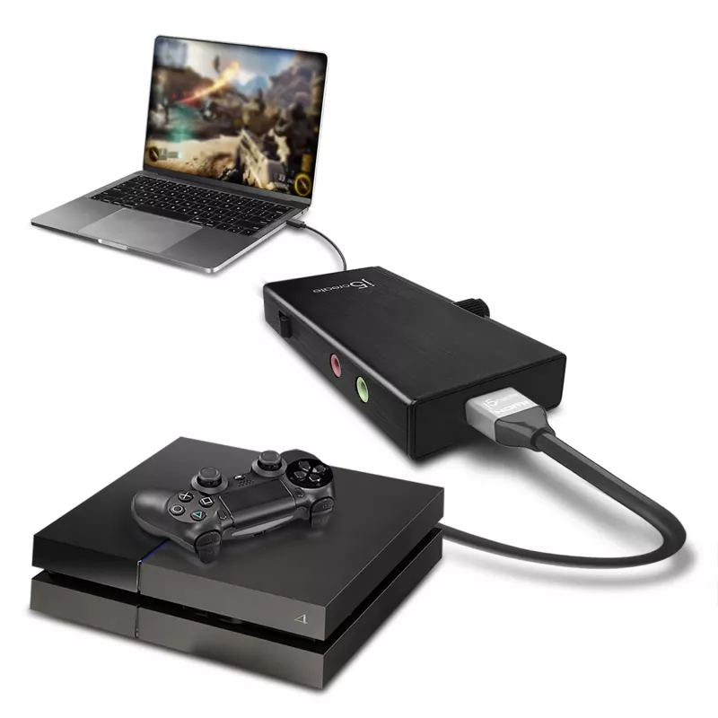 j5create JVA02 tiesioginio fiksavimo adapteris HDMI™ į USB-C™ su maitinimo tiekimu, juodas