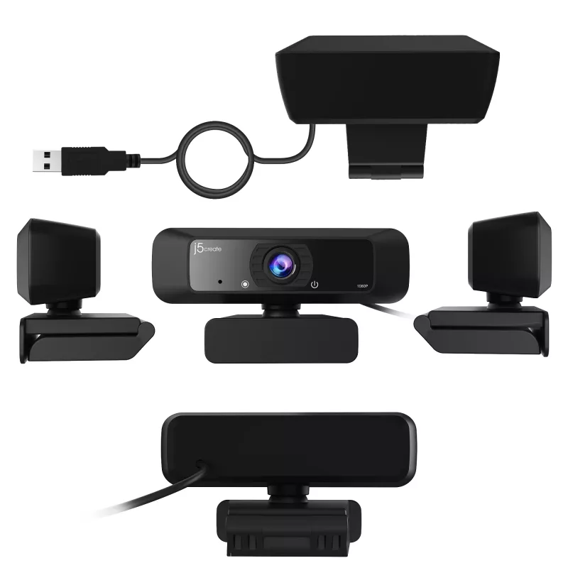 j5create JVCU100 USB™ HD internetinė kamera su 360° pasukimu, 1080p vaizdo fiksavimo raiška, juoda