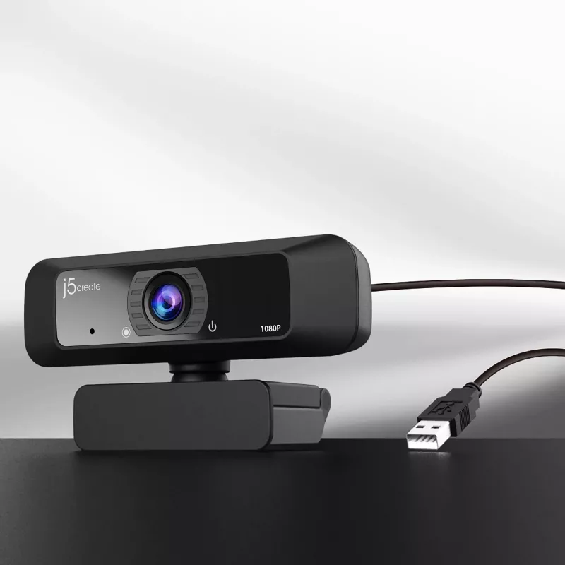 j5create JVCU100 USB™ HD internetinė kamera su 360° pasukimu, 1080p vaizdo fiksavimo raiška, juoda
