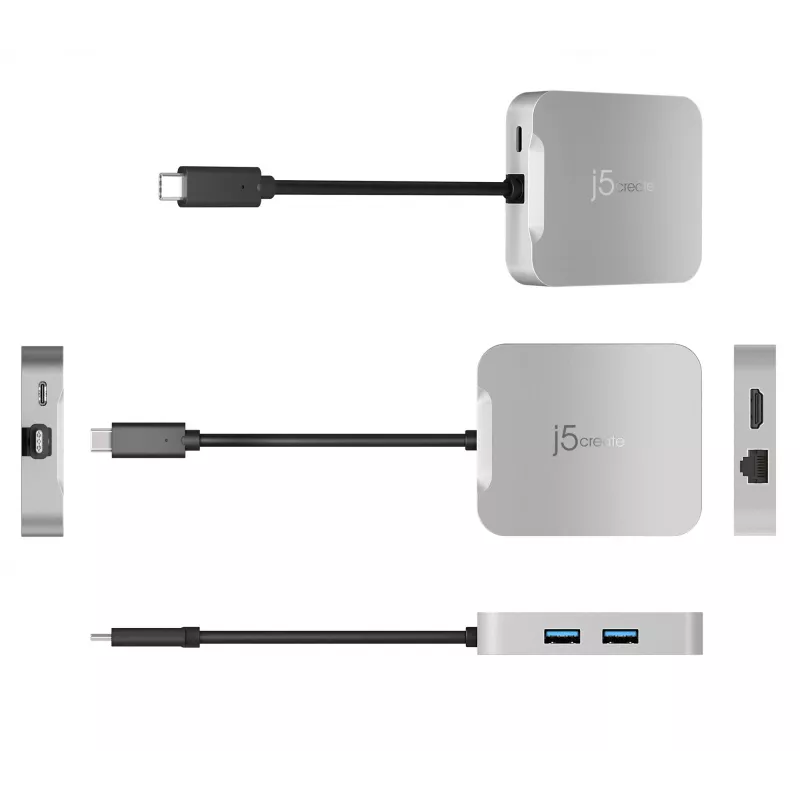 j5create JCD391 4K60 Elite USB-C® PD daugiafunkcis adapteris, sidabrinis