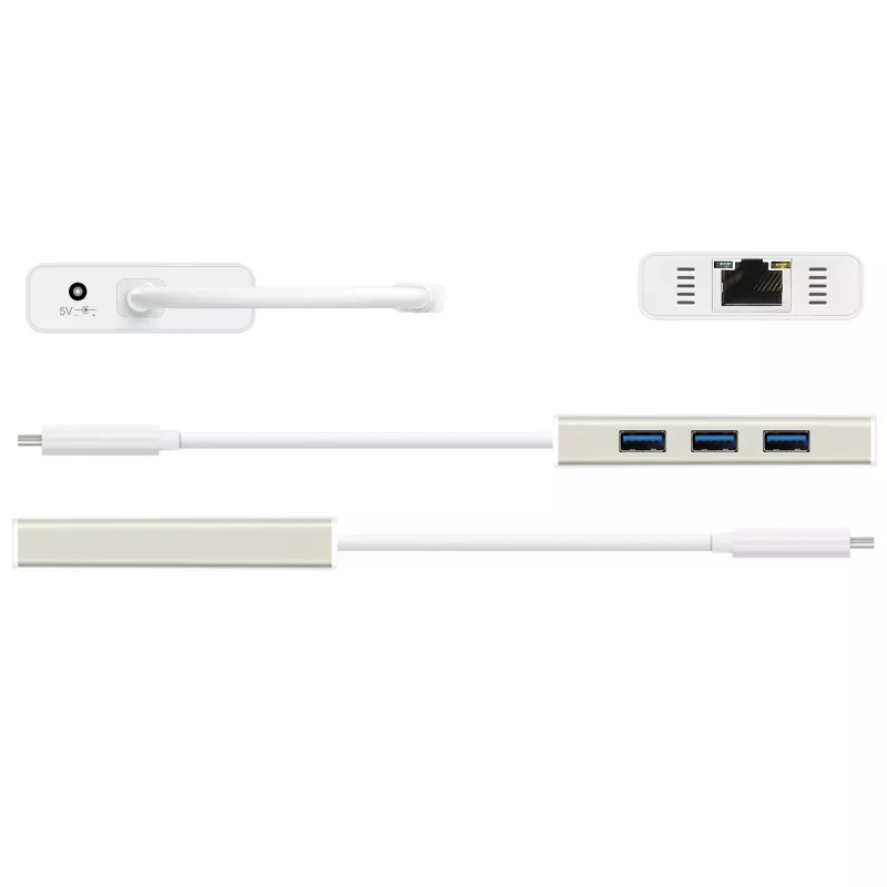 j5create JCH471 USB-C™ Gigabit Ethernet & Hub Multi Adapter, Metallic Champagne