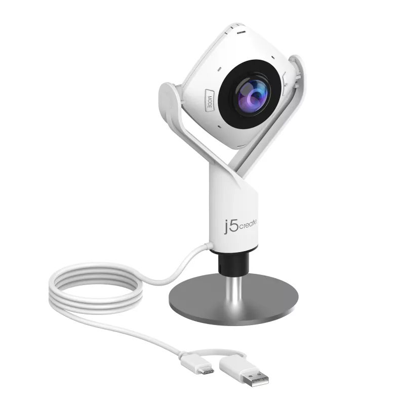 j5create JVCU360 360° visa apimanti internetinė kamera, 1080p vaizdo įrašymo raiška, balta ir juoda