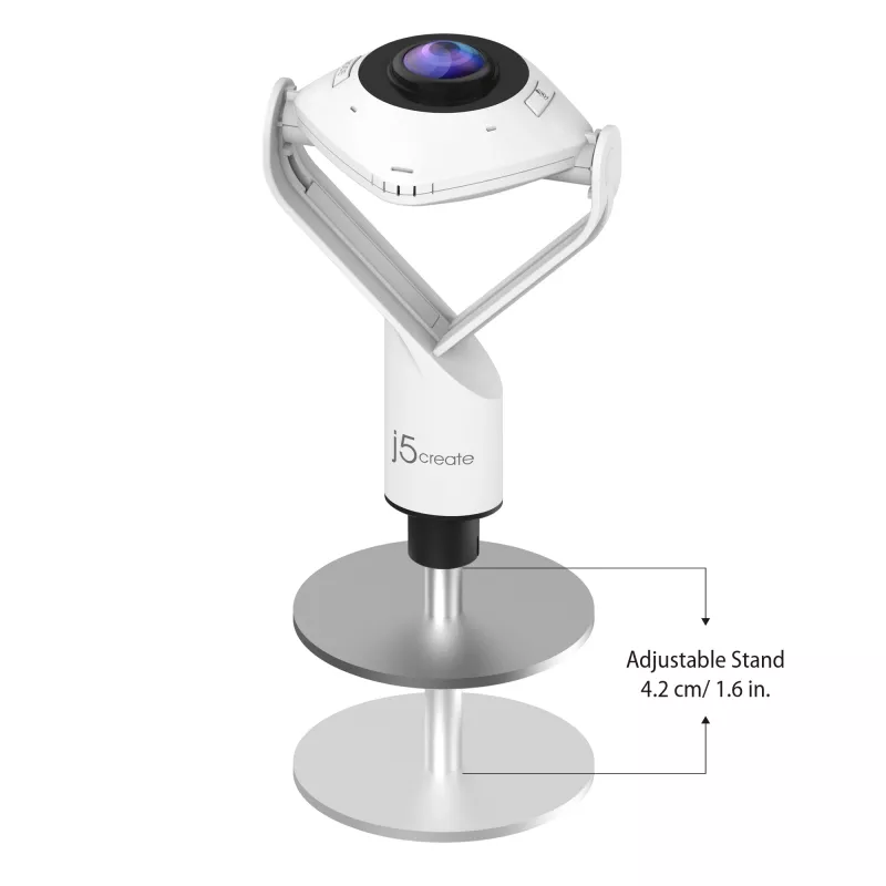j5create JVCU360 360° visa apimanti internetinė kamera, 1080p vaizdo įrašymo raiška, balta ir juoda