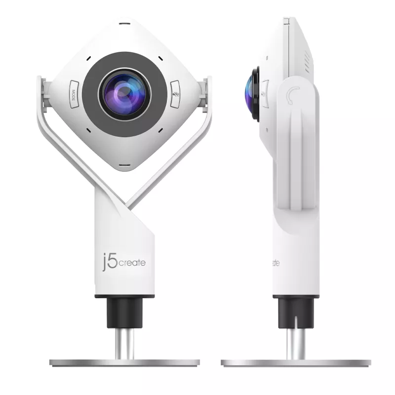j5create JVCU360 360° visa apimanti internetinė kamera, 1080p vaizdo įrašymo raiška, balta ir juoda