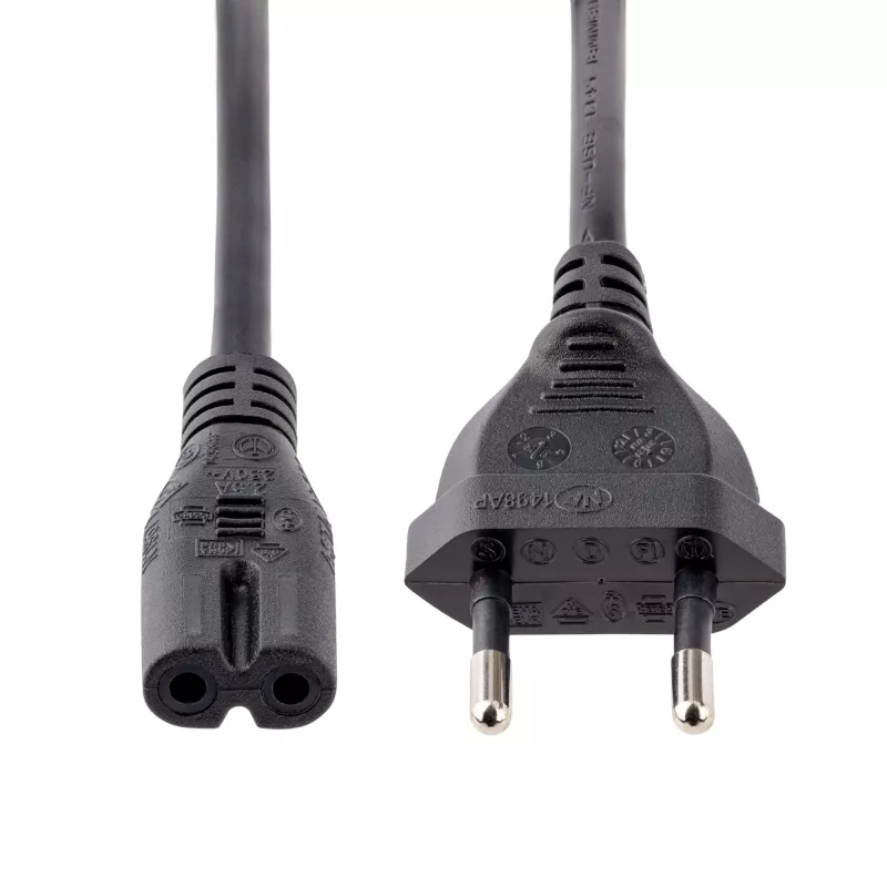 „StarTech.com“ 3 m maitinimo laidas nešiojamajam kompiuteriui, EU kištukas į C7, 2,5 A 250 V, 18AWG, pakaitinis laidas nešiojamajam kompiuteriui, spausdintuvo maitinimo kabelis, nešiojamojo kompiuterio įkroviklio laidas, maitinimo bloko laidas, juodas