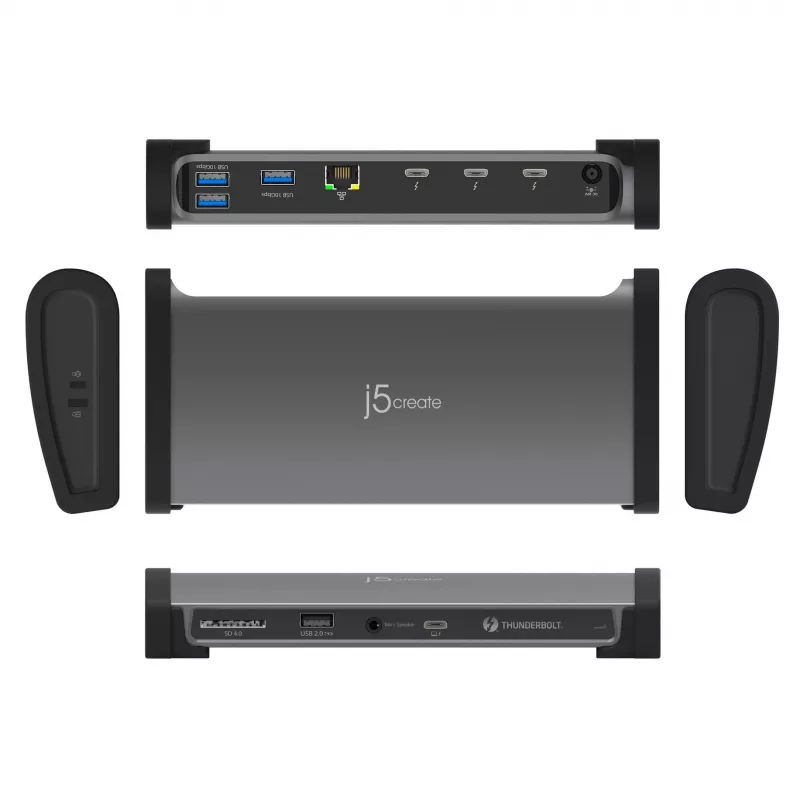 j5create JTD562 - 8K Thunderbolt™ 4 dokinė stotelė - EU, laidinė, Thunderbolt 4, 96 W, 3,5 mm, 10,100,1000 Mbit/s, pilka
